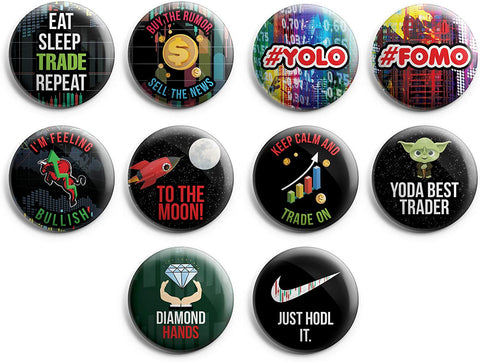 Stock Trading Pinback Buttons (1-Set X 10 Buttons)