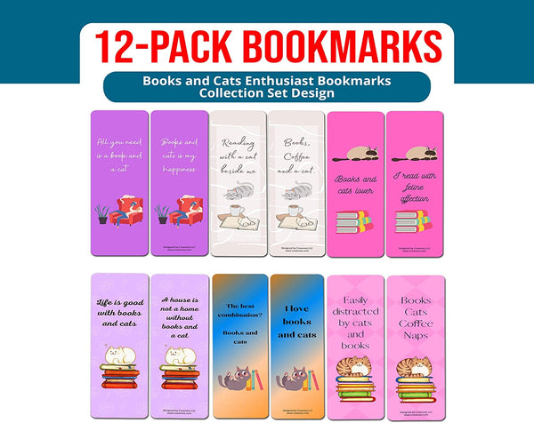 Creanoso Books and Cats Enthusiasts Bookmarks (2-Sets X 6 Cards) â€“ Daily Inspirational Card Set â€“ Interesting Book Page Clippers â€“ Great Gifts for Adults and Teens
