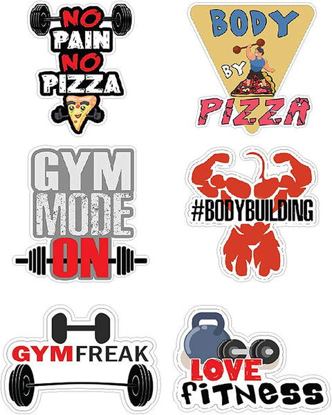 Creanoso Vinyl PVC Gym Fitness Stickers (6-Sheets) - Medium A6 Size approx. 4 x 4 inches DIY decoration decal for any flat surface laptops, skateboards, luggage, cars, bumpers, bikes, bicycles