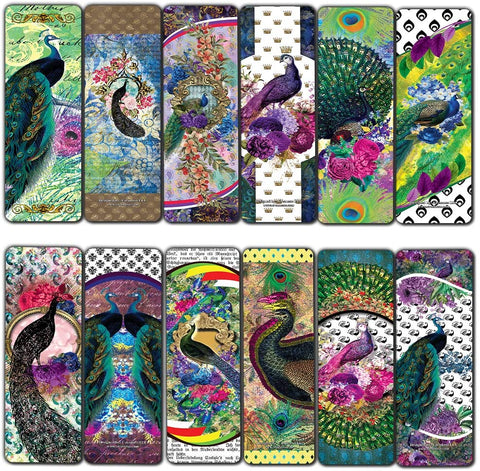 Peacock Bookmark Cards (60-Pack)- Premium Quality Design Perfect Gift for Bibliophiles - Stocking Stuffers Gift Ideas for Boys and Girls