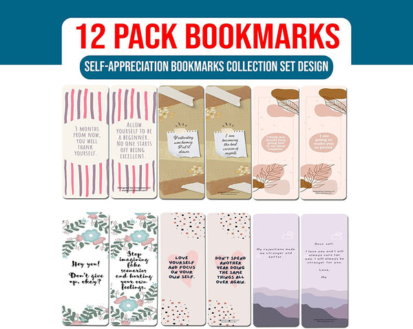 Creanoso Self-Appreciation Bookmarks (2-Sets X 6 Cards) â€“ Daily Inspirational Card Set â€“ Interesting Book Page Clippers â€“ Great Gifts for Adults and Teens