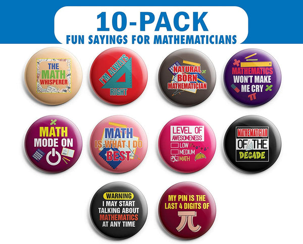 Creanoso I am a Mathematician Pinback Buttons (1 Set x 10 Buttons) - Stocking Stuffers Premium Quality Gift Ideas for Children, Teens, & Adults - Corporate Giveaways & Party Favors