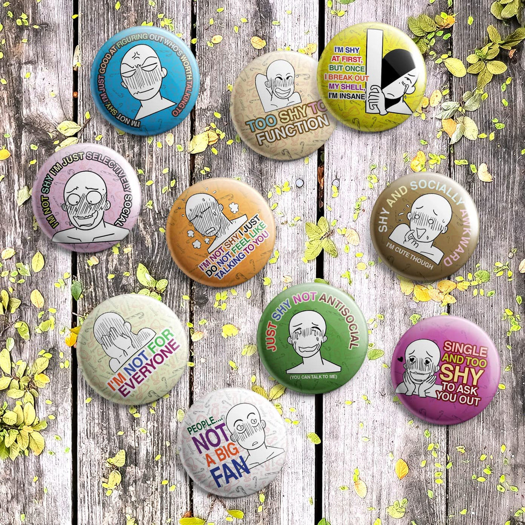 Creanoso Funny Shy Button Pins (1-Set X 10 Buttons) - Stocking Stuffer