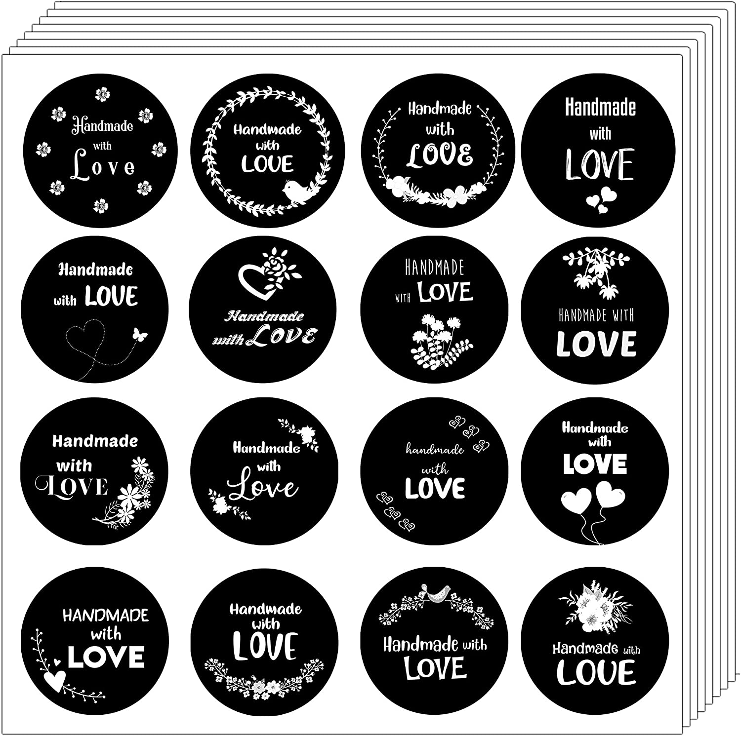 Creanoso Handmade with Love Stickers - Black and White (10-Sheet) - Stocking Stuffers for Adults and Children - Home and School Supplies Teacher Classroom Incentives Gift