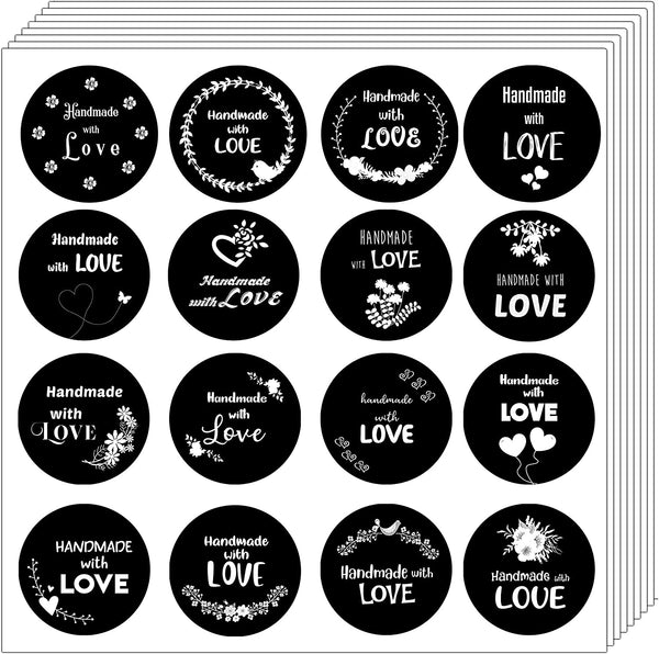 Creanoso Handmade with Love Stickers - Black and White (10-Sheet) - Stocking Stuffers for Adults and Children - Home and School Supplies Teacher Classroom Incentives Gift