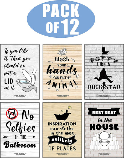 Creanoso Funny Bathroom Quotes Sayings Sign Posters (12-Pack) - Unique Stocking Stuffers for Office Workers Teachers Employees Men Women â€“ Wall Art Home DÃ©cor â€“ Great Value Buy