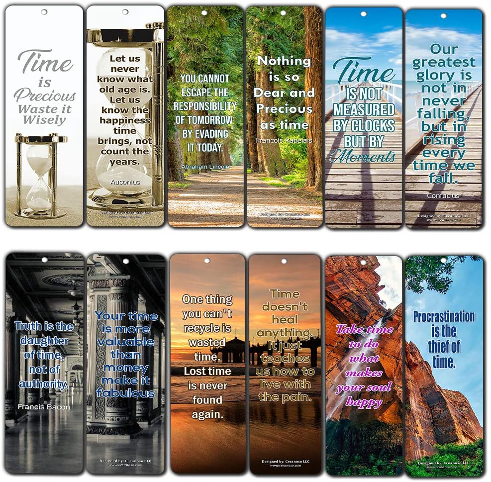 Creanoso Time is Precious Bookmarker Cards (60-Pack) ÃƒÂ¢Ã¢â€šÂ¬Ã¢â‚¬Å“ Six Assorted Quality Bookmarks Bulk Set ÃƒÂ¢Ã¢â€šÂ¬Ã¢â‚¬Å“ Premium Gift for Men Women Adult Teens ÃƒÂ¢Ã¢â€šÂ¬Ã¢â‚¬Å“ Awesome Bookmarks