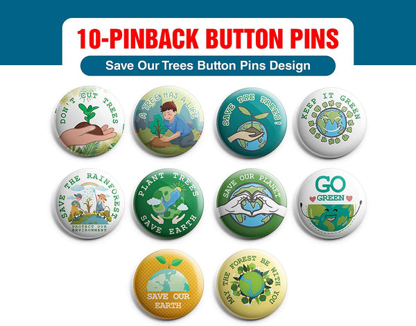 Protect Our Environment Pin Back Buttons - Save Our Trees (10 Pack)