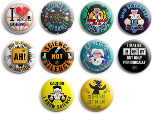 Mad Scientist Pinback Buttons (6-Pack) ÃƒÂ¢Ã¢â€šÂ¬Ã¢â‚¬Å“ Unique Button Pins for Men Women Teens Employees Professionals ÃƒÂ¢Ã¢â€šÂ¬Ã¢â‚¬Å“ Cool Fashion Accessories