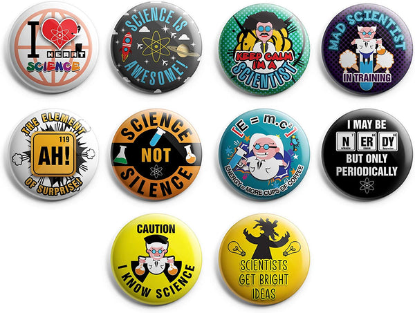 Mad Scientist Pinback Buttons (6-Pack) ÃƒÂ¢Ã¢â€šÂ¬Ã¢â‚¬Å“ Unique Button Pins for Men Women Teens Employees Professionals ÃƒÂ¢Ã¢â€šÂ¬Ã¢â‚¬Å“ Cool Fashion Accessories