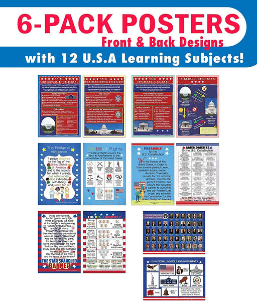 Creanoso USA Educational Learning Posters (6-Pack) â€“ Design Gifts Ideas for Kids Boys Girls