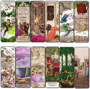 Creanoso Fairy Tales Peter and Wendy Bookmarks (30-Pack) - Landscape Woodblock Print Stocking Stuffers Gift for Men & Women, Teens - Unique Bookmark Collection Ã¢â‚¬â€œ Inspiring Art Impressions Book Binder