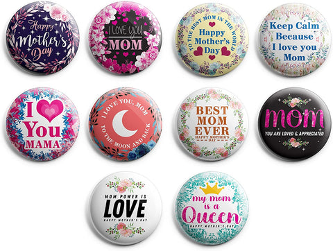 Happy Mothers Day Pinback Button Pins (1-Set X 10 Buttons)