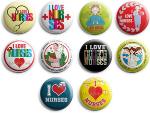 I love Nurses Pinback Buttons (10 Pack) - Large 2.25" Boys and Girls Cute Designs Button pins ASIN:B08THDVFQ1