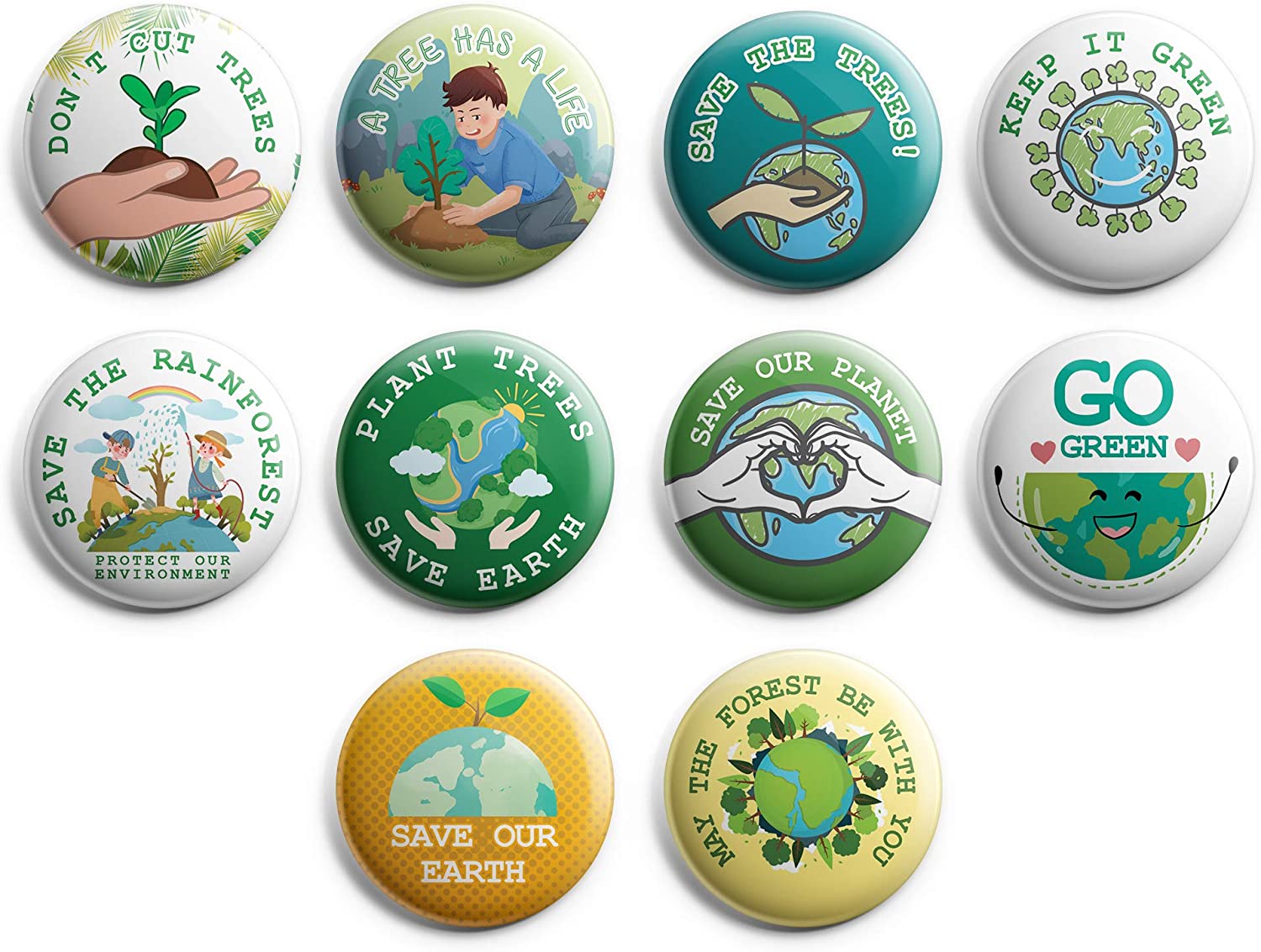 Protect Our Environment Pin Back Buttons - Save Our Trees (10 Pack)