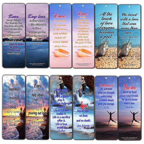 Creanoso Love Quotes Bookmarks (60-Pack) - Inspirational Sayings Cards - Best Gifts for Couples