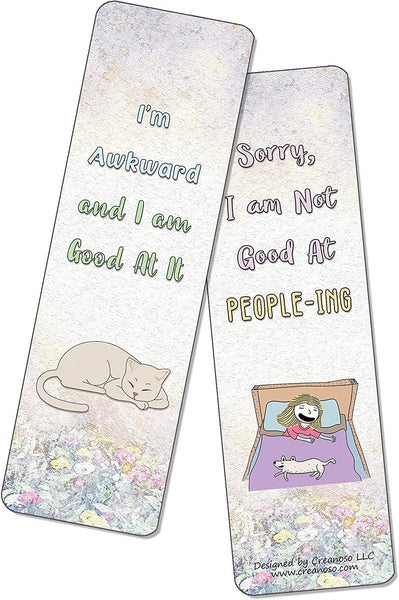 Funny Socially Awkward Bookmarks (2-Sets X 6 Cards)