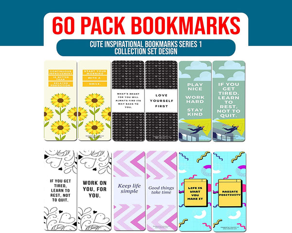 Creanoso Cute Inspirational Bookmarks Series 1 (10-Sets X 6 Cards) â€“ Daily Inspirational Card Set â€“ Interesting Book Page Clippers â€“ Great Gifts for Adults and Teens
