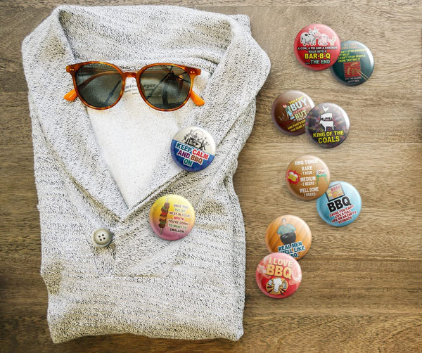Creanoso Funny Barbecue Sayings Button Pins (1-Set X 10 Buttons) - Stocking Stuffers Premium Quality Gift Ideas for Children, Teens, & Adults - Corporate Giveaways & Party Favors