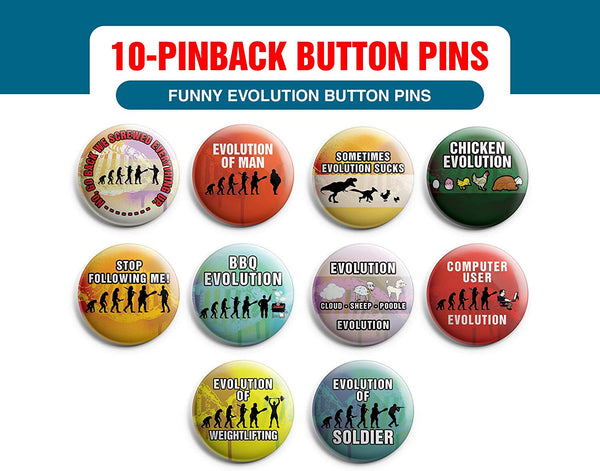 Funny Evolution Button Pins (1-Set X 10 Buttons)