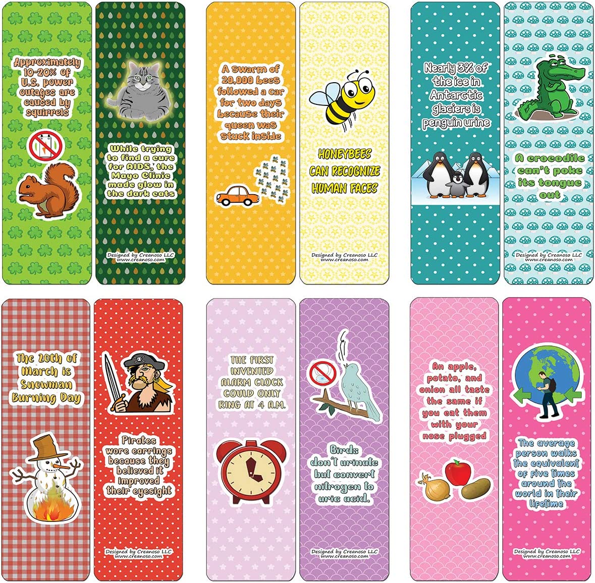 Creanoso Funny Facts Bookmarks - Series 2 (30-Pack) - Classroom Reward Incentives for Students and Children - Stocking Stuffers Party Favors & Giveaways for Teens & Adults