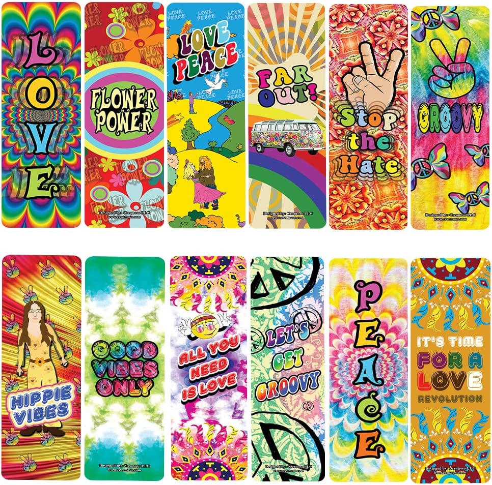 Hippie Retro 60's Bookmarks (10-Sets X 6 Cards)