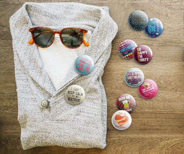 Creanoso Funny Birthday Button Pins (1-Set X 10 Buttons) - Stocking Stuffers Premium Quality Gift Ideas for Children, Teens, & Adults - Corporate Giveaways & Party Favors