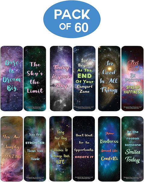 Creanoso Galaxy Motivational Bookmarks Cards Series 3 (60-Pack) - Premium Quality Gift Ideas for Children, Teens, & Adults for All Occasions - Stocking Stuffers Party Favor & Giveaways