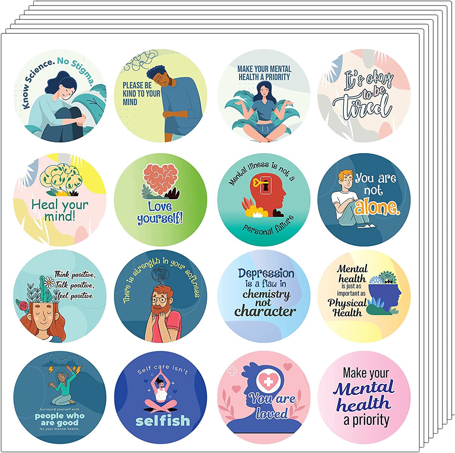 Mental Awareness Stickers (10 Sets X 16 Designs)