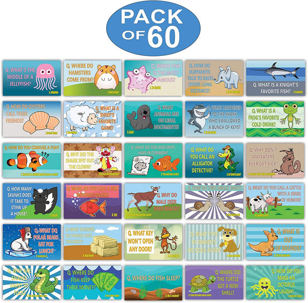 Sea and Land Creatures Lunch Box Note Cards (60-Pack) Ã¢â‚¬â€œ Cool and Funny Jokes Cards - Assorted Language Cards Gift Set for Kids, Teens, Boys & Girls Ã¢â‚¬â€œ Unique School Classroom Rewards Incentives