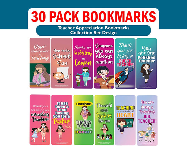 Creanoso Teacher Appreciation Bookmarks (5-Sets X 6 Cards) â€“ Daily Inspirational Card Set â€“ Interesting Book Page Clippers â€“ Great Gifts for Adults and Teens