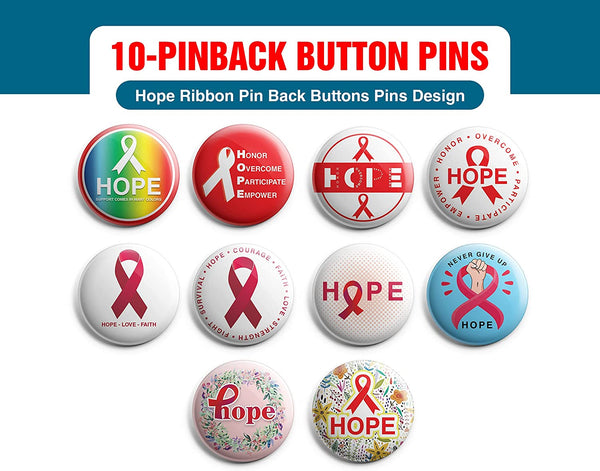 Hope Ribbon Pin Back Buttons Pins (1-Set X 10 Buttons)
