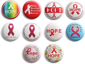Hope Ribbon Pin Back Buttons Pins (1-Set X 10 Buttons)