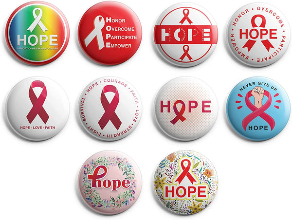Hope Ribbon Pin Back Buttons Pins (1-Set X 10 Buttons)