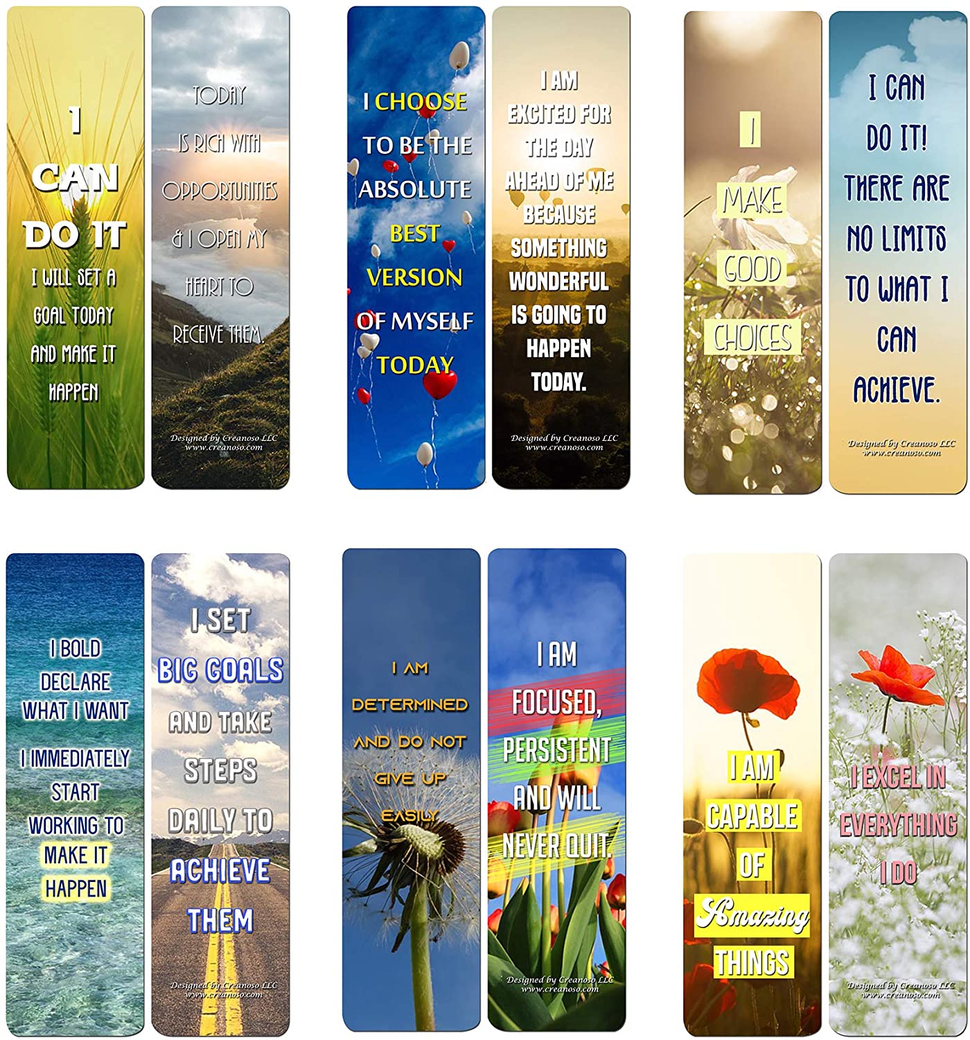 Creanoso Positive Encouragement Bookmarks - Success Motivational (60-Pack) - Premium Design Gift Set for any Occasions - Perfect Party favors and Business Giveaways