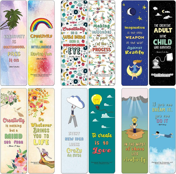 Creanoso Creativity Quotes Bookmarks (30-Pack) - Classroom Reward Incentives for Students and Children - Stocking Stuffers Party Favors & Giveaways for Teens & Adults