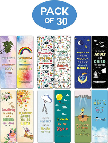 Creanoso Creativity Quotes Bookmarks (30-Pack) - Classroom Reward Incentives for Students and Children - Stocking Stuffers Party Favors & Giveaways for Teens & Adults