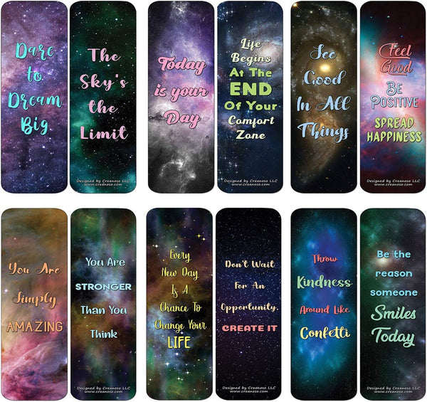 Creanoso Galaxy Motivational Bookmarks Cards Series 3 (60-Pack) - Premium Quality Gift Ideas for Children, Teens, & Adults for All Occasions - Stocking Stuffers Party Favor & Giveaways