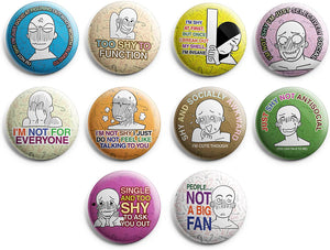 Creanoso Funny Shy Button Pins (1-Set X 10 Buttons) - Stocking Stuffers Premium Quality Gift Ideas for Children, Teens, & Adults - Corporate Giveaways & Party Favors