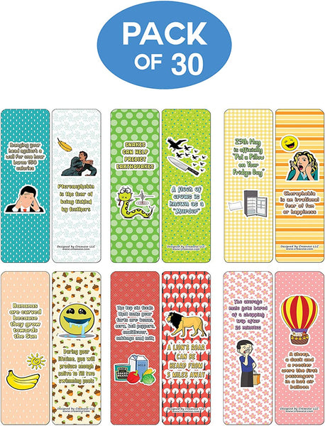 Creanoso Funny Facts Bookmarks - Series 1 (30-Pack) - Classroom Reward Incentives for Students and Children - Stocking Stuffers Party Favors & Giveaways for Teens & Adults