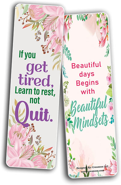 Creanoso Inspirational Quotes with Flowers Bookmarks (2-Sets X 6 Cards) â€“ Daily Inspirational Card Set â€“ Interesting Book Page Clippers â€“ Great Gifts for Kids and Teens