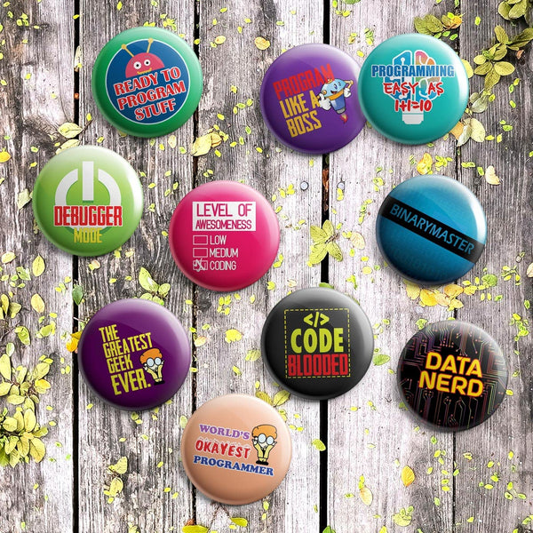 Creanoso I am a Programmer Pinback Buttons (1 Set x 10 Buttons) - Stocking Stuffers Premium Quality Gift Ideas for Children, Teens, & Adults - Corporate Giveaways & Party Favors
