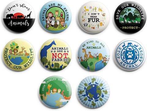 Protect Our Environment Pin Back Buttons - Save Our Wild Life (10 Pack)
