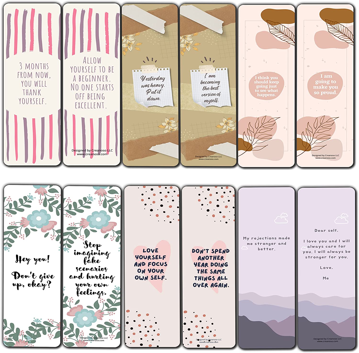 Creanoso Self-Appreciation Bookmarks (5-Sets X 6 Cards) â€“ Daily Inspirational Card Set â€“ Interesting Book Page Clippers â€“ Great Gifts for Adults and Teens