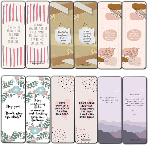 Creanoso Self-Appreciation Bookmarks (5-Sets X 6 Cards) â€“ Daily Inspirational Card Set â€“ Interesting Book Page Clippers â€“ Great Gifts for Adults and Teens