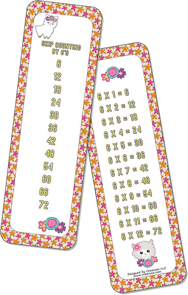 Skip Counting Chart Bookmark Cards - Llama Theme (6-Set X 6 Cards)