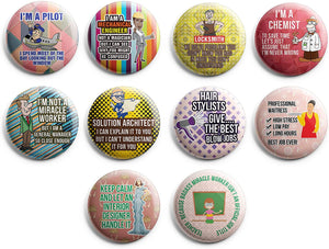 Creanoso Funny Profession Job Button Pins (1-Set X 10 Buttons) - Stocking Stuffers Premium Quality Gift Ideas for Children, Teens, & Adults - Corporate Giveaways & Party Favors