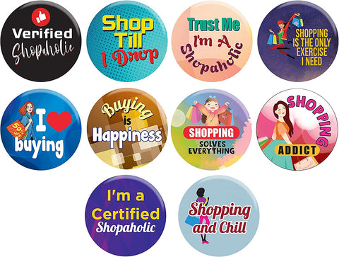 Certified Shopaholic Pinbuttons (1-Set X 10 Buttons)