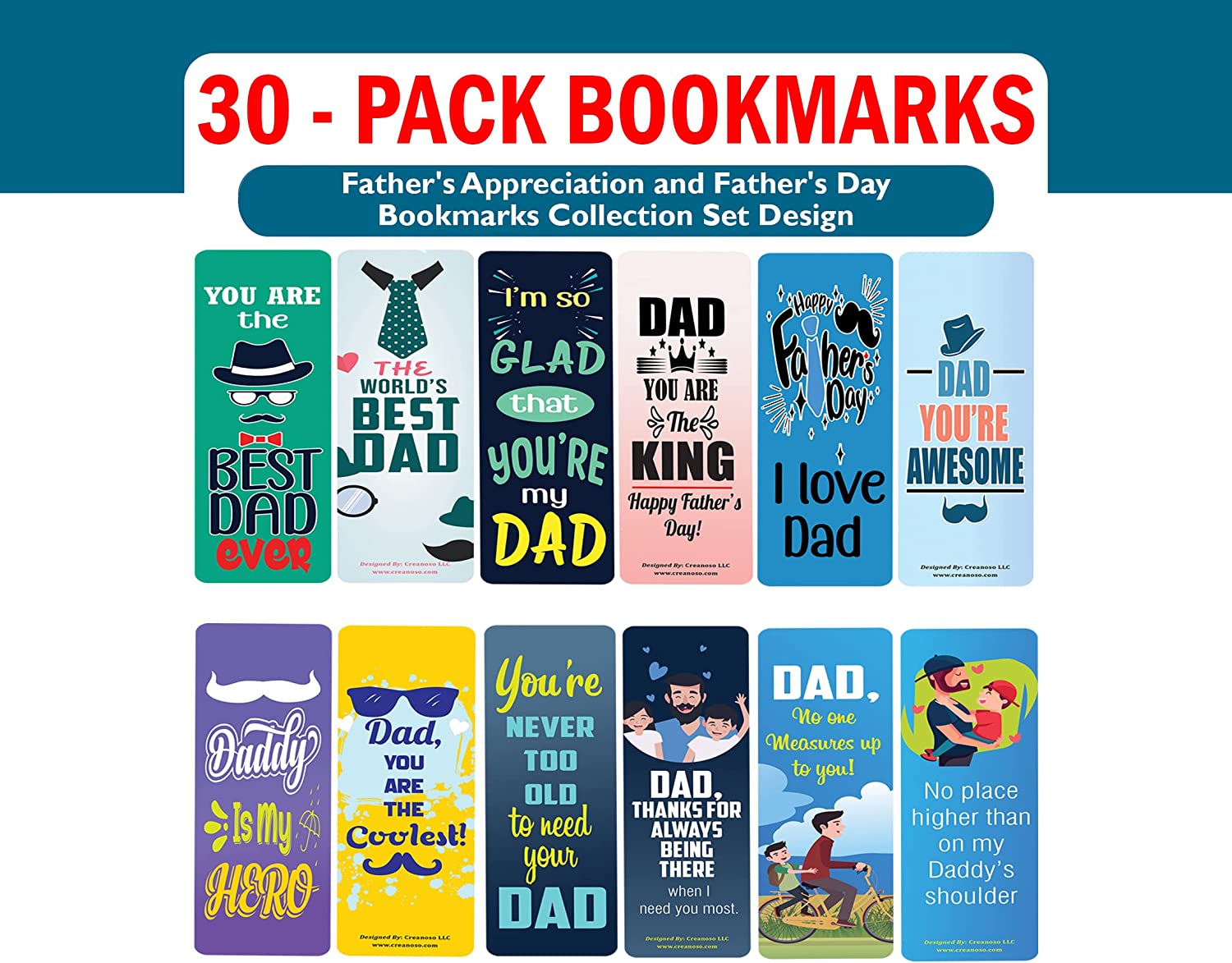 Father's Appreciation and Father's Day Bookmarks (5-Sets X 6 Cards)