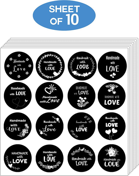 Creanoso Handmade with Love Stickers - Black and White (10-Sheet) - Stocking Stuffers for Adults and Children - Home and School Supplies Teacher Classroom Incentives Gift